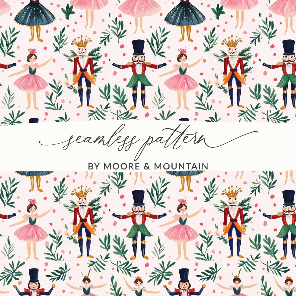 Nutcracker in Pink and Green Background Pattern Digital - Moore and Mountain