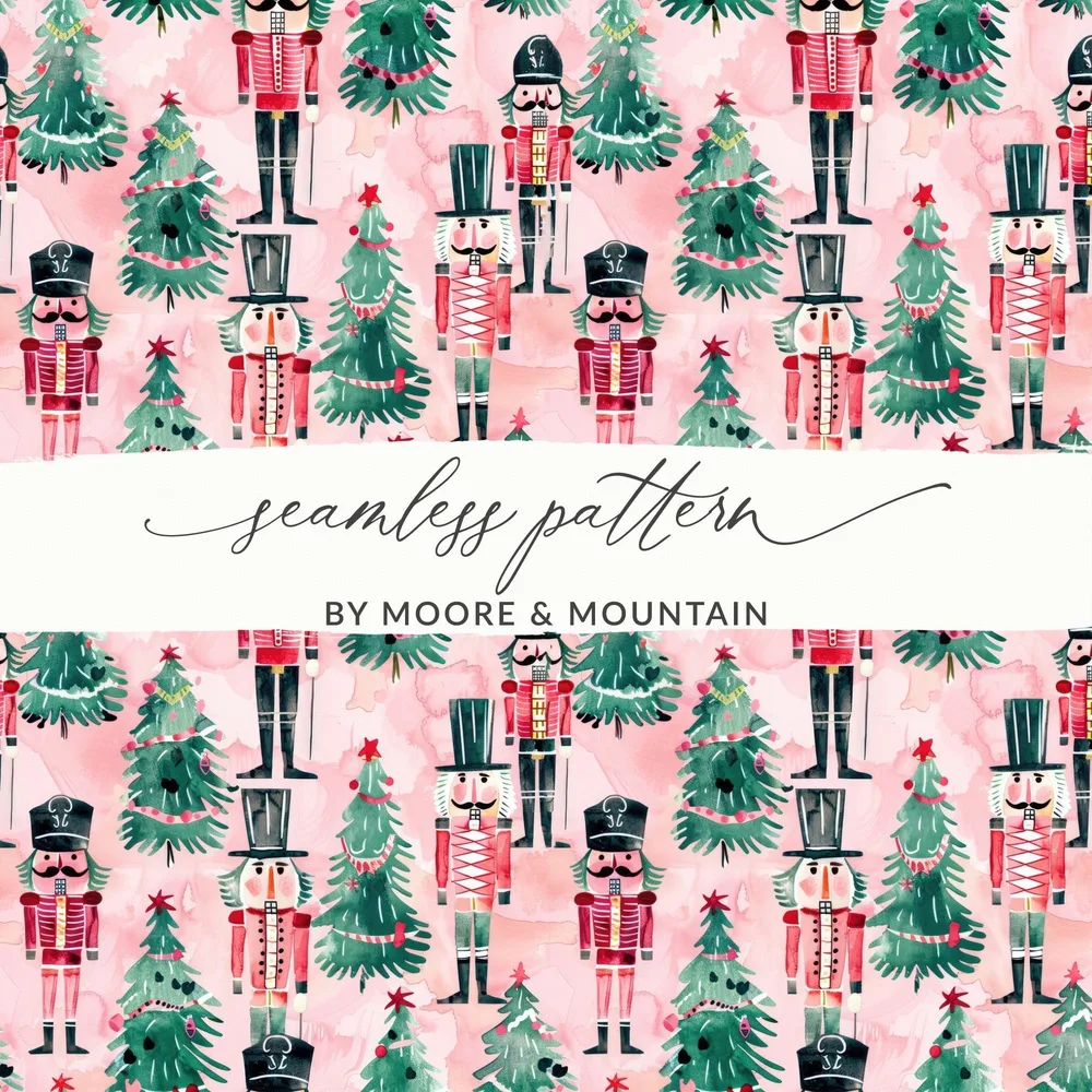 Nutcracker T-Shirt Digital, Christmas Pattern, Holiday Shirt Design, Seamless Festive Print, Watercolor Xmas, Gift Idea - Moore and Mountain
