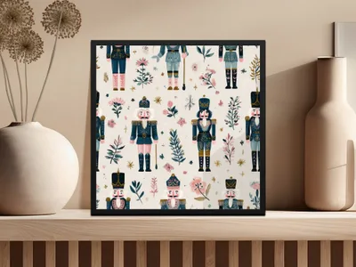 Nutcracker Toy Soldier Floral Festive Design Holiday Digital - Moore and Mountain