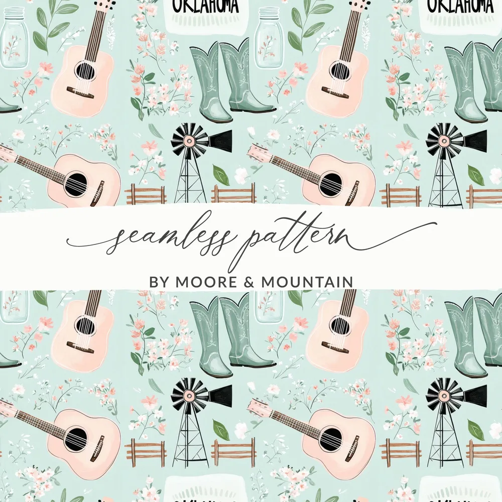 Oklahoma Country Music and Windmill Seamless Pattern