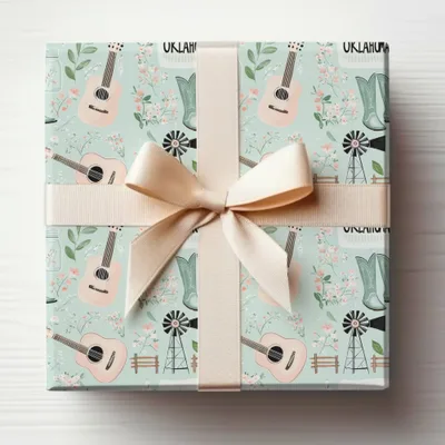 Oklahoma Themed Wrapping Paper with Country Icons