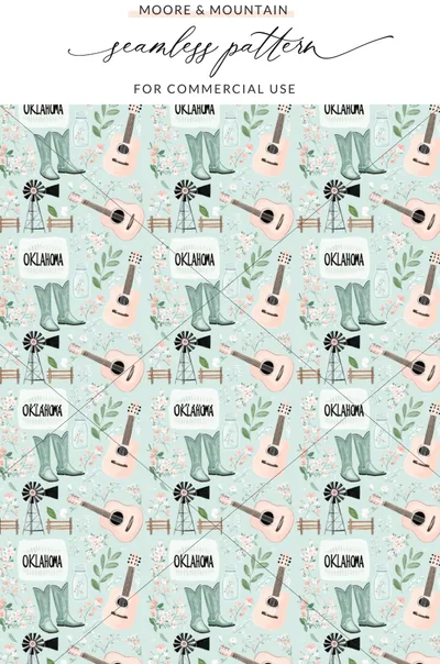 Oklahoma Themed Seamless Pattern for Commercial Use Design