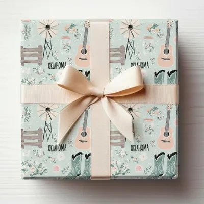 Oklahoma Themed Gift Wrap with Guitars and Windmills