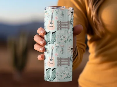 Country Music and Floral Pattern Insulated Tumbler