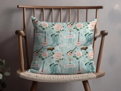 Oklahoma Themed Decorative Cushion with Floral Pattern