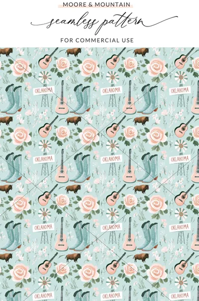 Oklahoma Floral Western Themed Seamless Pattern Design