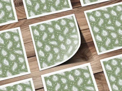 Olive Green Paisley Digital Paper, White Boho Pattern, Seamless Textile Design, Printable Fabric Background, Scrapbooking Paper - Moore and Mountain