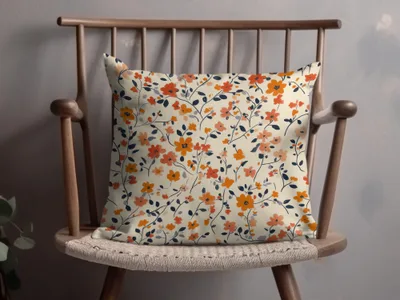 Floral Patterned Pillow with Vibrant Orange Blossoms