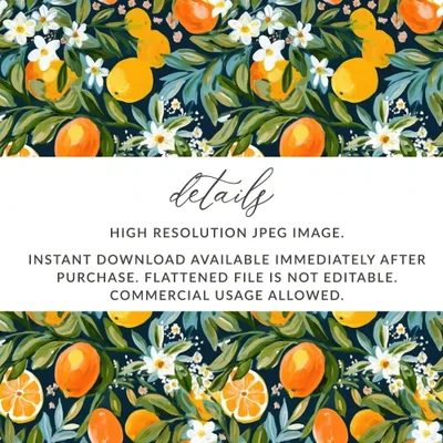 Orange Blossom Digital Paper, Seamless Pattern for Fabric, Floral Scrapbook Paper, Commercial Use Pattern, Digital Print, JPEG Files - Moore and Mountain