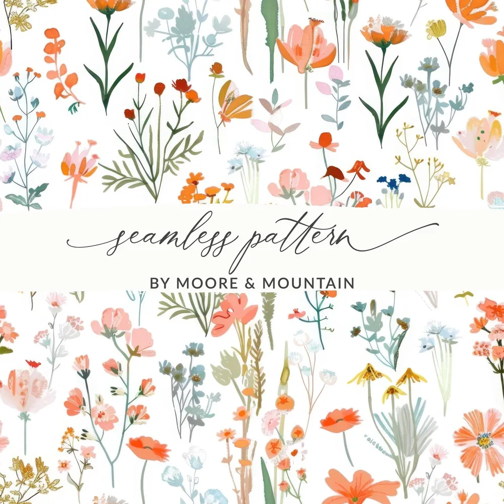 Orange Blush Boho Floral Pattern Spring Summer Digital - Moore and Mountain