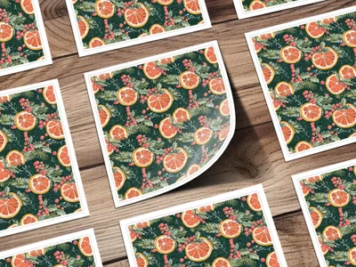 Orange Christmas Digital Paper, Winter Holiday Pattern, Seamless Citrus Print, Evergreen Background, Festive Scrapbook Paper, Printable - Moore and Mountain
