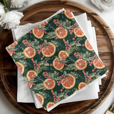Orange Christmas Digital Paper, Winter Holiday Pattern, Seamless Citrus Print, Evergreen Background, Festive Scrapbook Paper, Printable - Moore and Mountain