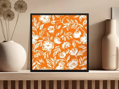 Orange Floral Pattern Digital Paper, Flower Seamless Pattern, Hand Drawn Flower Design, Digital Download for Fabric, Scrapbooking, Prints - Moore and Mountain