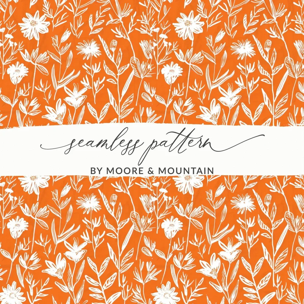 Orange Floral Seamless Pattern, Digital Paper, Flower Pattern, Repeating Design, Botanical Illustration, Spring Pattern, JPEG Files - Moore and Mountain
