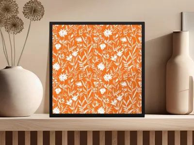 Orange Floral Seamless Pattern, Digital Paper, Flower Pattern, Repeating Design, Botanical Illustration, Spring Pattern, JPEG Files - Moore and Mountain