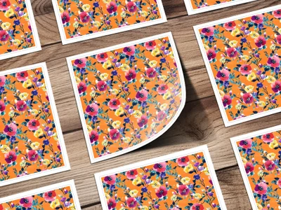 Vibrant Floral Pattern on Orange Sticker Sheet
