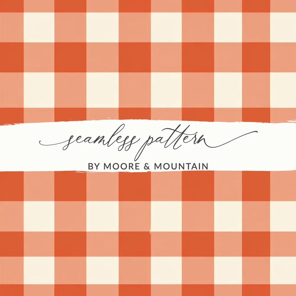 Orange Gingham Digital Paper, Checkered Pattern Download, Rustic Fabric Background, Seamless Plaid Digital Texture, Scrapbook Supply - Moore and Mountain