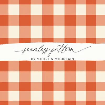 Orange Gingham Digital Paper, Checkered Pattern Download, Rustic Fabric Background, Seamless Plaid Digital Texture, Scrapbook Supply