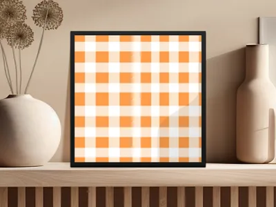 Orange White Checkerboard Wall Art Print for Home Decor