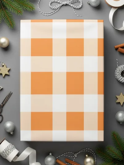 Orange and White Checkered Wrapping Paper Holiday Gift