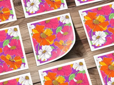 Orange Preppy Digital Download, 60s floral pattern, Seamless Retro Flowers, Groovy Floral Background, Colorful Flower Clipart - Moore and Mountain