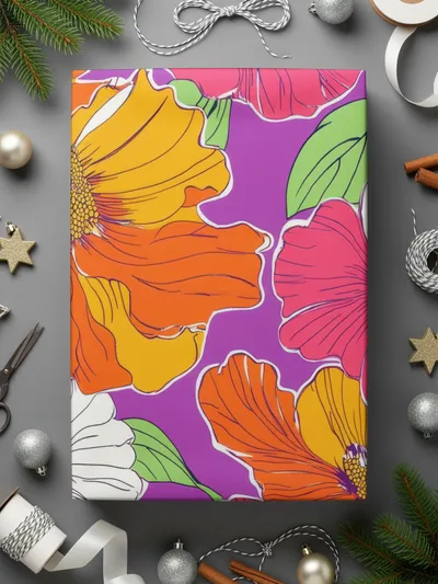 Orange Preppy Digital Download, 60s floral pattern, Seamless Retro Flowers, Groovy Floral Background, Colorful Flower Clipart - Moore and Mountain