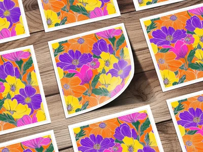 Orange Preppy Groovy Floral Background, Seamless Retro Flowers Digital Paper, 60s Floral Pattern, Colorful Flower Clipart, Digital Download - Moore and Mountain