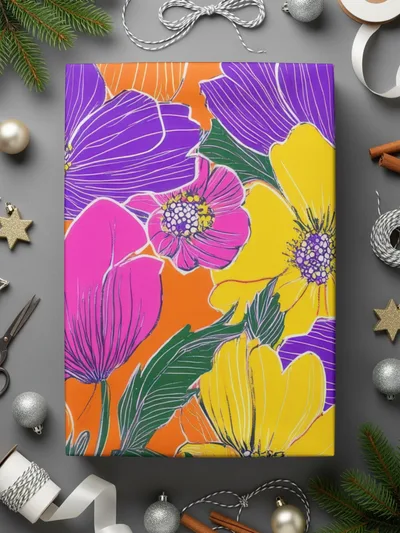 Orange Preppy Groovy Floral Background, Seamless Retro Flowers Digital Paper, 60s Floral Pattern, Colorful Flower Clipart, Digital Download - Moore and Mountain