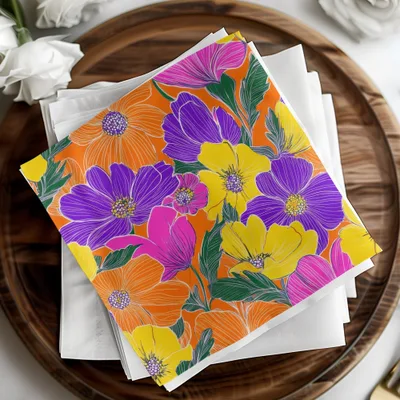 Orange Preppy Groovy Floral Background, Seamless Retro Flowers Digital Paper, 60s Floral Pattern, Colorful Flower Clipart, Digital Download - Moore and Mountain