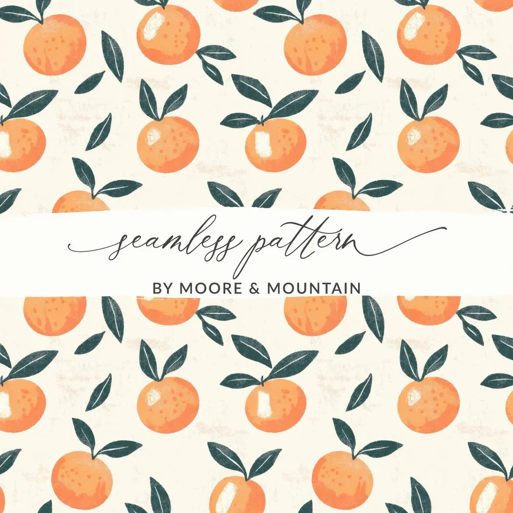 Orange Seamless Pattern Digital, Fruit Repeat Design, Citrus Background, Surface Pattern Design, JPEG Files, Digital Download - Moore and Mountain