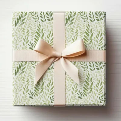 Elegant Leaf Pattern Gift Box with Ribbon