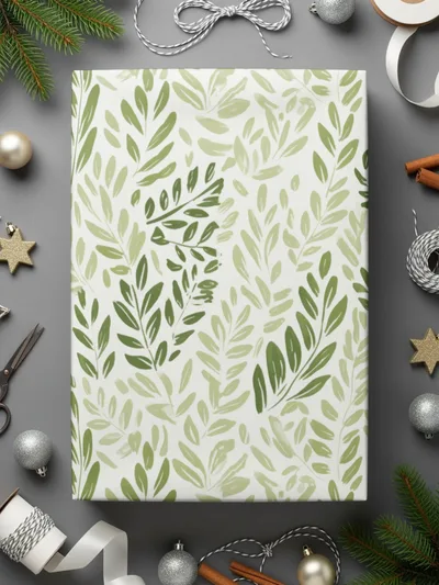 Green Leaf Pattern Wrapping Paper for Christmas Gifts
