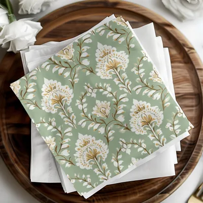 Ornate Floral Repeat Pattern Pale Green Background Indian Motif Geometric - Moore and Mountain