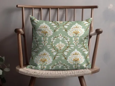 Ornate Floral Repeat Pattern Pale Green Background Indian Motif Geometric - Moore and Mountain
