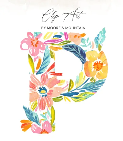 P Initial PNG SVG Preppy Clip Art, Floral Letter P Monogram, Watercolor Alphabet Letter, Custom Name Design, Nursery Decor Digital Download