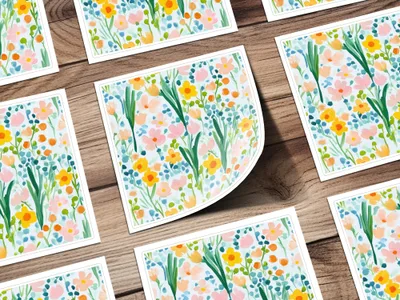Colorful Spring Floral Pattern on Wood Background Product