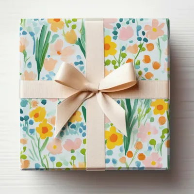 Floral Print Gift Box with Ribbon Wrapping