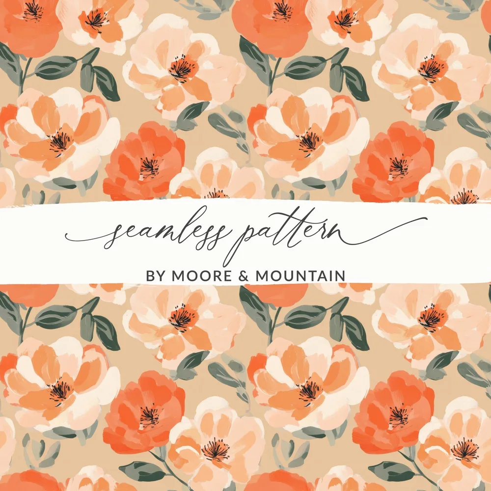 Painted Floral Pattern Peach and Orange Flowers Digital - Moore and Mountain