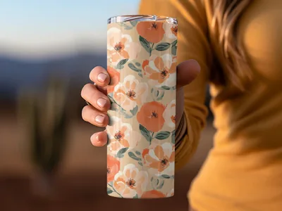 Painted Floral Pattern Peach and Orange Flowers Digital - Moore and Mountain