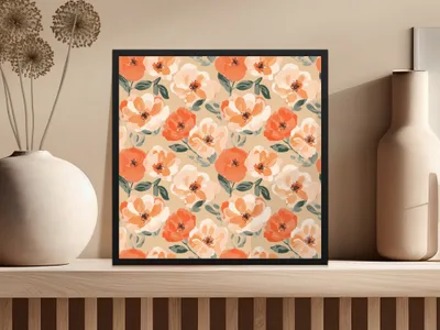 Painted Floral Pattern Peach and Orange Flowers Digital - Moore and Mountain