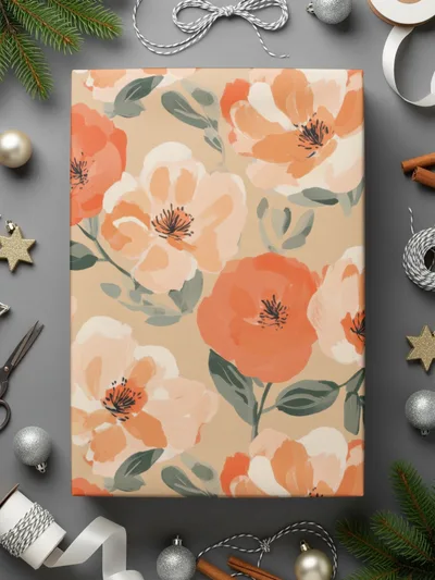 Painted Floral Pattern Peach and Orange Flowers Digital - Moore and Mountain