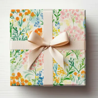 Floral Patterned Gift Box with Ribbon Bow Decor