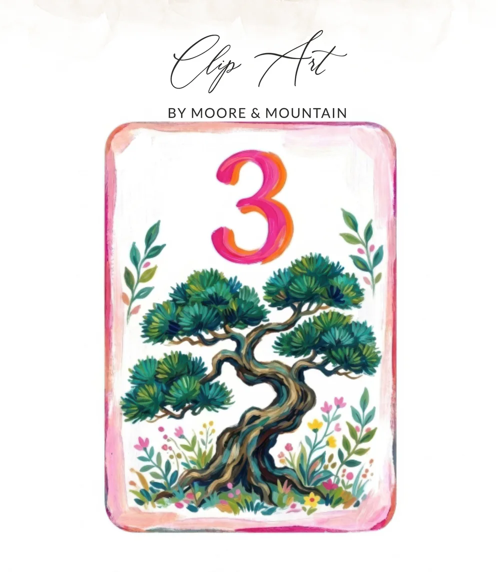 Painted Mahjong Tile PNG Digital Download, Pink Bonsai Tree 3 Bamboo Clipart, Chinoiserie Grandmillennial Art, Preppy Game Night Printable