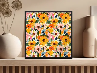 Colorful Floral Art Print With Vibrant Summer Flowers