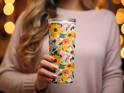 Bright Floral Patterned Tumbler for Stylish Beverage Drinking