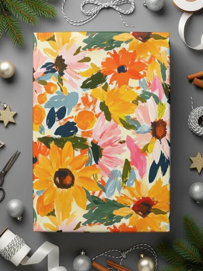 Vibrant Floral Pattern with Sunflowers Gift Wrap