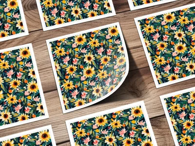 Vibrant Floral Sunflower and Leaf Pattern Sticker Set