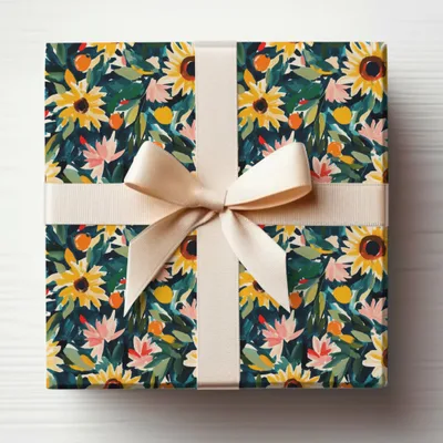 Sunflower Floral Bloom Gift Wrapping Paper with Ribbon
