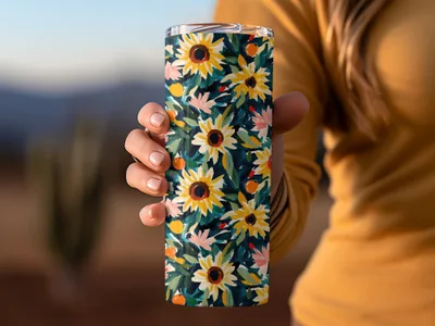 Colorful Floral Print Tall Tumbler for Drinking Beverages