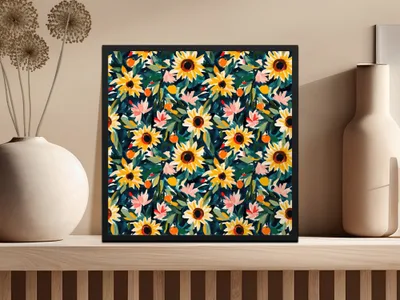 Vibrant Sunflower and Floral Pattern Wall Art Print